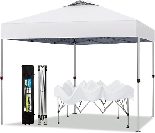 PHI VILLA 10x10 Pop Up Canopy Tent Easy Outdoor Sun Shade for Events Party Tent, 100 Sq. Ft of Shade, White