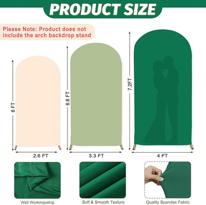 MODFUNS Set of 3 Arch Backdrop Cover 6&6.6&7.2ft Spandex Arch Cover Dark Green Biege Sage Backdrop Stand Covers Stretchy Arch Covers for Wedding Bridal Baby Shower Banquet Arch Supplies