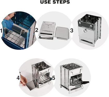 REDCAMP Wood Burning Folding Camp Stove Stainless Steel Grill, Portable Collapsible Backpacking Stove Survival Rocket Stove for Hiking Outdoor Tent Camping Picnic BBQ, Samll
