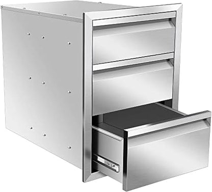 Outdoor Kitchen Drawers, Box Frame Style Flush Mount BBQ Drawer w/Stainless Steel Handle, BBQ Island Drawers For Patio Grill Station,Three Drawers