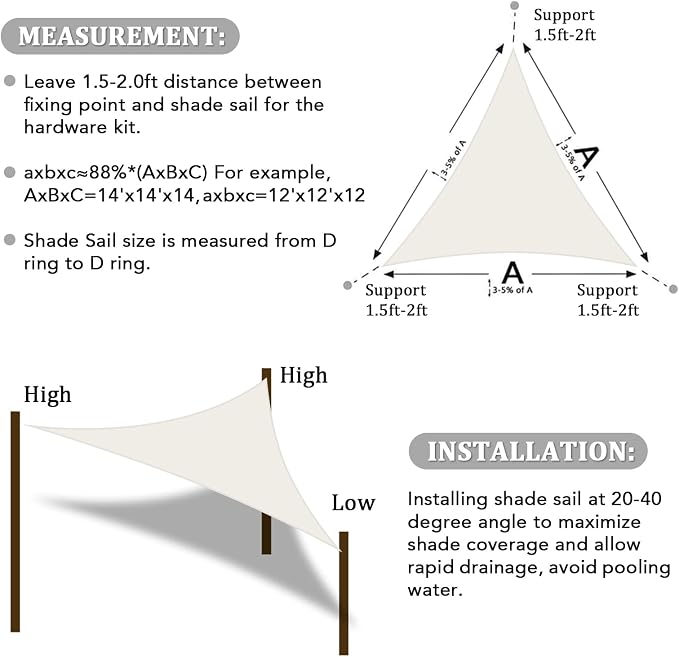 Shade&Beyond Custom Sun Shade Sail 13'x18'x22.2' Triangle Sun Sail Shades Patio - Image 6