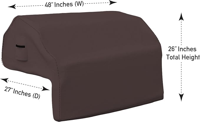Covers & all Built-in Outdoor Grill Cover, Durable Heavy Duty 18 Oz Waterproof Cover Tuff Material with Air Pocket & Elastic for Snug Fit (48" W x 27" D x 26" H inches, Coffee)
