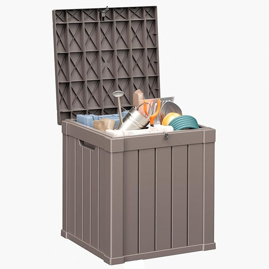 EasyUp 51Gal Outdoor Deck Box, Lager Patio Storage Box Indoor and Outdoor Use,Resin Storage Bin for Patio Furniture Cushions Garden Tools, Package Delivery (Gray)