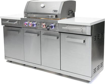 Mont Alpi MA-957RS Propane Natural Gas 5-Burner Compact Outdoor Kitchen Gas Barbecue Grill Island in Stainless Steel with Infrared Rear Burner + Storage Cabinets + Rotisserie Kit & Full Weather Cover