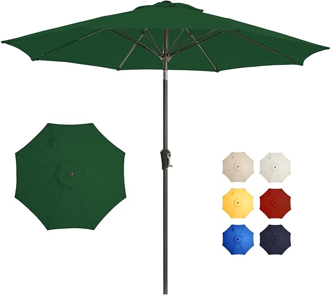 9FT Large Outdoor Patio Umbrella Pool Market Umbrella-UV Resistant, Easy Push by GREFORG