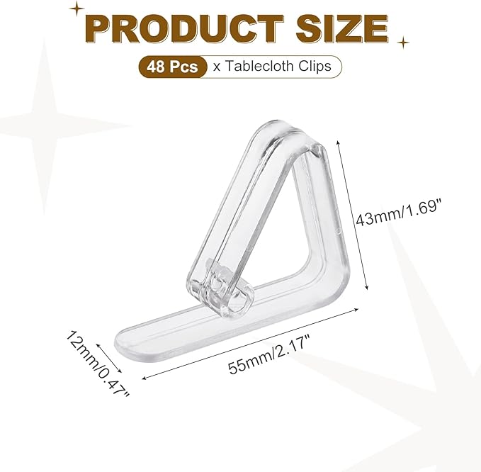 uxcell 48 Pack Plastic Tablecloth Clips, Table Cloth Cover Clamps Windproof Holder Clips 2.17" x 1.69" for Home Party Picnic Wedding Camping Dining Tables, Clear