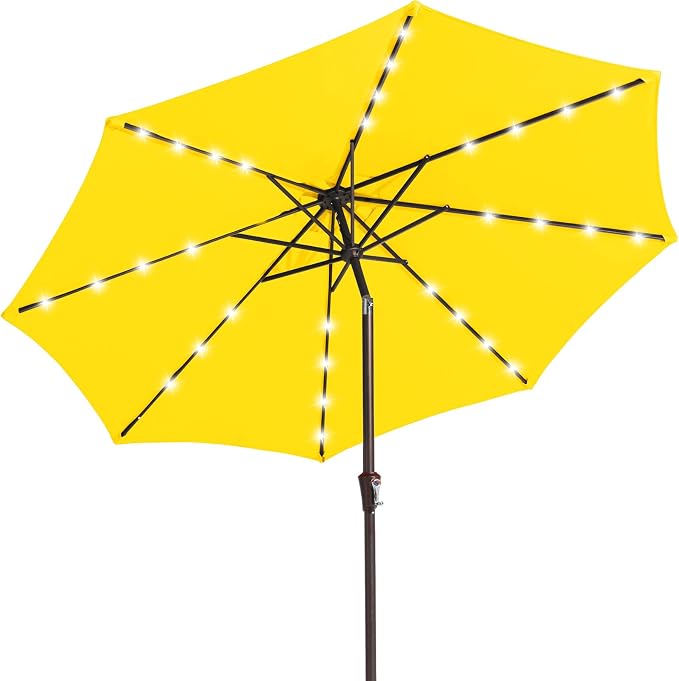 JEAREY 9' Patio Umbrella with Solar Lights, LED Umbrella, Lemon | Outdoor Table by JEAREYOutdoorsCollection