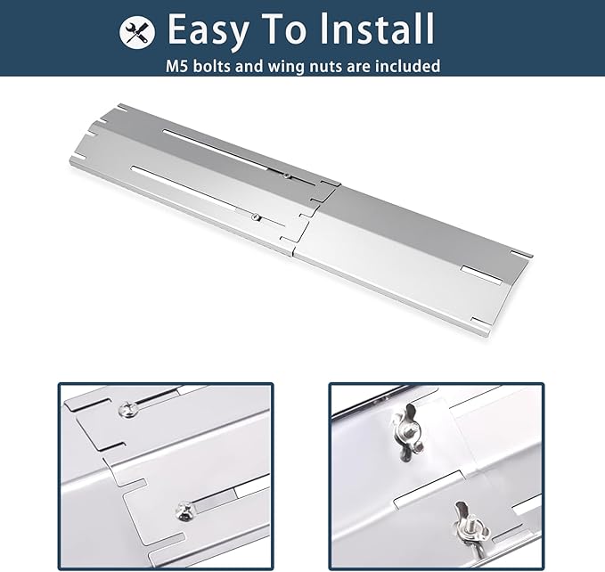 Universal replacement heavy duty adjustable heat plate shield,Burner cover,Flavorizer bar,heat Tent,Flamer tamer for gas grill models,Extends from 11.75"up to 21"L (304 Stainless Steel, 3 Pack)