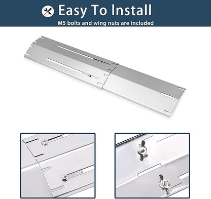 Universal replacement heavy duty adjustable heat plate shield,Burner cover,Flavorizer bar,heat Tent,Flamer tamer for gas grill models,Extends from 11.75"up to 21"L (304 Stainless Steel, 6 Pack)