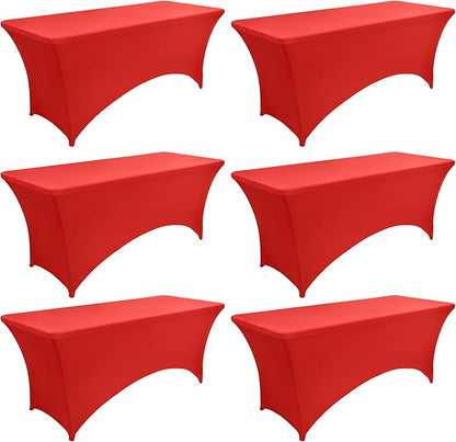6-Pack 6ft Red Spandex Table Covers for Rectangle Standard Folding Tables - Wrinkle Resistant Stretch Tablecloths - Ultimate Fitted Table Protector for Parties, Trade Shows, Wedding