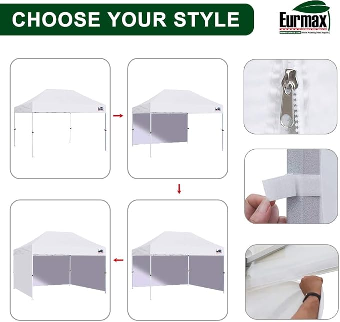 Eurmax USA 10'x15' Pop-up Canopy Tent Commercial Instant Canopies with 4 Removable Zipper End Side Walls and Roller Bag, Bonus 4 SandBags(Forest Green)