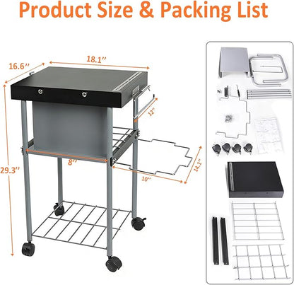 Grill Cart Table Accessories Outdoor Grilling Side Tables for 18"/22" Weber Charcoal Kettle Grills Rolling Prep Stand with Wheels Mesh Storage Racks Perfect for BBQ Camping Home Party