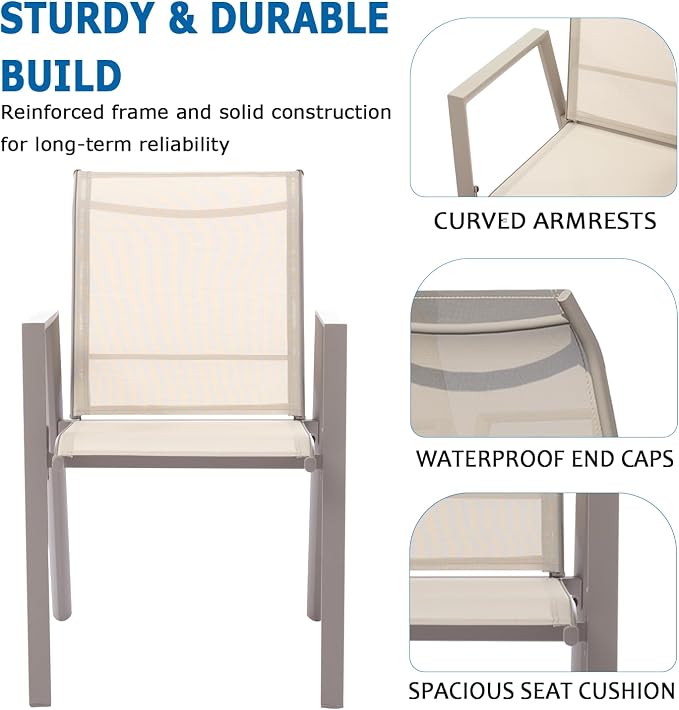 Outdoor Patio Chairs Set of 8, Ivory Beige Stackable Outdoor Chairs, - Image 5