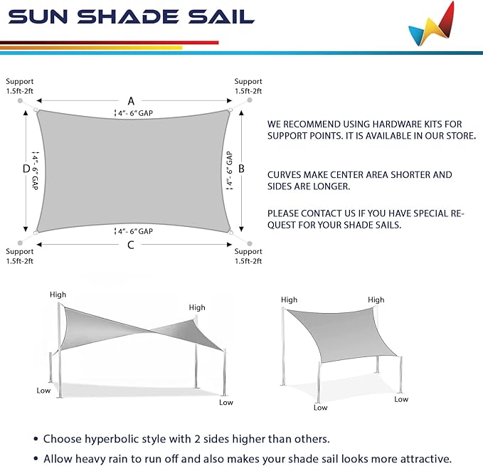 Windscreen4less 12' x 14' Sun Shade Sail Rectangle Outdoor Canopy Cover UV Block - Image 5