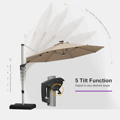 PURPLE LEAF Cantilever Patio Umbrella 11ft Round Solar LED Light, Support to - Image 6