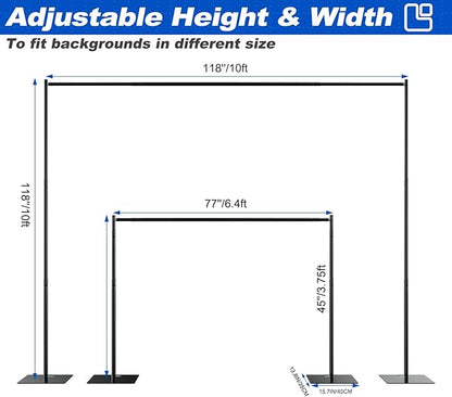 Pipe and Drape Backdrop Stand 10ftx10ft Adjustable Background Support System Heavy Duty Background Stand for Wedding Banquet Decorations Black