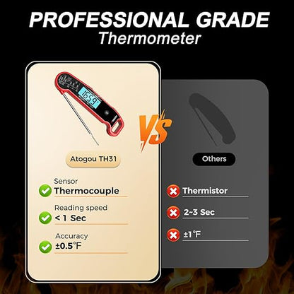 Atogou Professional Food & Meat Thermometer, 1 Sec Instant Read & ±0.5℉ Accuracy, Thermocouple Sensor, IP67 Waterproof Digital Thermometer for Cooking, BBQ, Grill Gifts for Men Him Dad Birthday