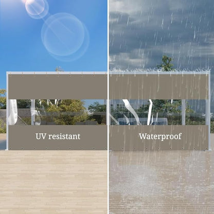 Covers & all Outdoor Clear Panel Curtain, 12 oz Vinyl Outdor Curtains for Patio, Waterproof & Weather Resistant Tarp with Brass Grommets for Pergola, Porch, Gazebos, Balcony (4' H x 9' W feet, Beige)
