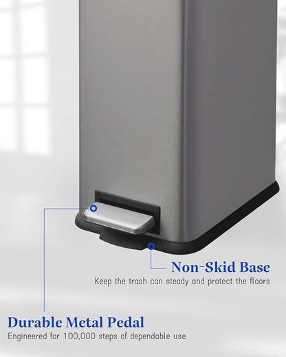 Bathroom Trash Can with Lid，5 Liter / 1.3 Gallon Small Trash Can with Removable Liner, Soft Close lid & Step Pedal, Stainless Steel Trash Bin for Bathroom,Bedroom,Home Office, Kohler Grey