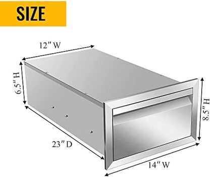 Pull Out Trash Drawer, Lower Sliding Rails Stainless Steel Roll Out Trash Bin Pull Out Tray With Handle For Outdoor Kitchen BBQ Island Grill Station,Single Drawer