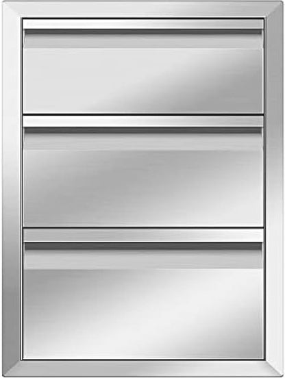 Outdoor Kitchen Drawers, Box Frame Style Flush Mount BBQ Drawer w/Stainless Steel Handle, BBQ Island Drawers For Patio Grill Station,Three Drawers