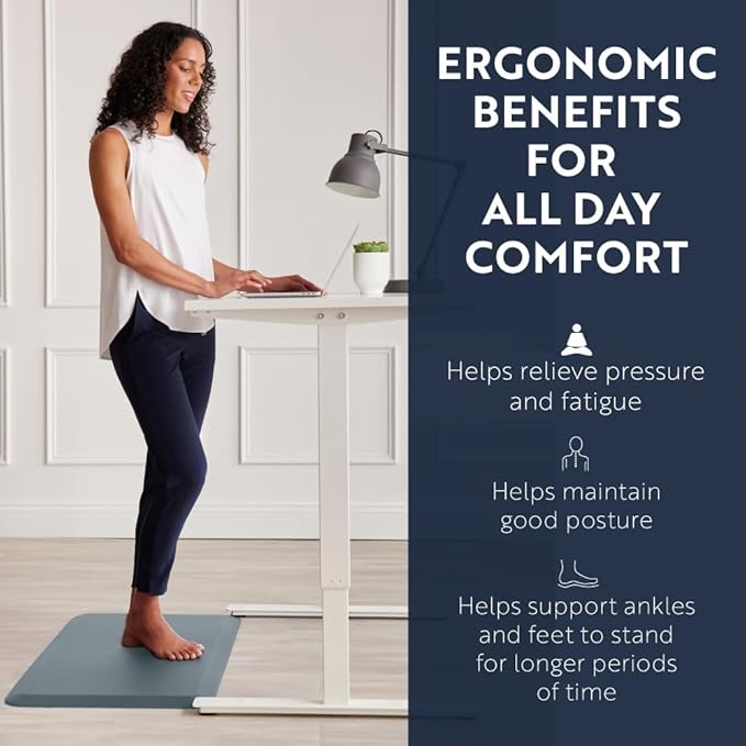 KANGAROO Thick Ergonomic Anti Fatigue Mats for Kitchen Floor, Cushioned Standing Office Desk Mat, Waterproof Scratch Resistant Topside, Supportive All Day Comfort Padded Foam Rugs, 20x32, Charcoal