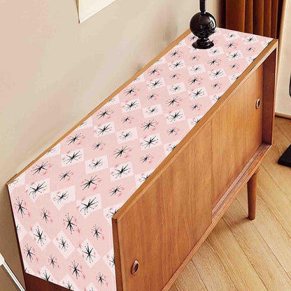 Pink Table Runner, Retro Mid Century 1950s Checkered Modern Abstract Geometric Coffee Table Center Decor for Home Kitchen Dining Patio Holiday Party Indoor Outdoor Table Decorations, 13"x72" Inch