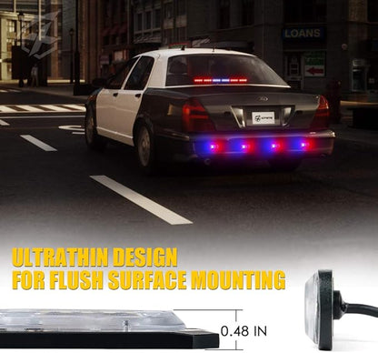 Xprite 24 LED Surface Mount Strobe Lights Kit with Control Panel, Grill Grille Flashing Emergency Warning Police Side Marker Light for Trucks Vehicles ATV RV Cars Van Red Blue, 4PCS