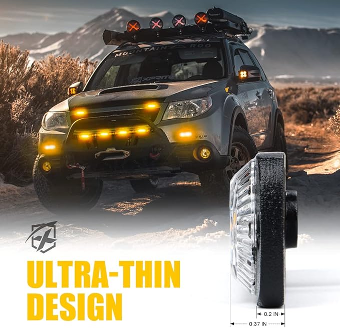 Xprite 8PCS LED Emergency Strobe Lights, Amber 12-LED Surface Mount Flashing Strobe Lights, Sync Feature Ultra Slim Grill Light for Off-Road Vehicles ATV SUV Trucks Cars