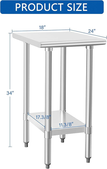 HARDURA Stainless Steel Table 24X18 Inches with Undershelf and Galvanized Legs NSF Heavy Duty Commercial Prep Work Table for Restaurant Kitchen Home and Hotel