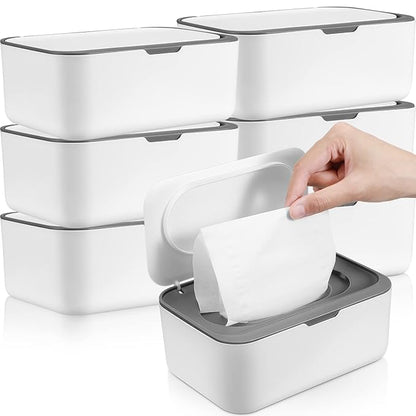 6 Pack Baby Wipes Dispenser Wipe Holder with Lids Refillable Container with Sealing Design Keeps Fresh Easy Open and Close for Bathroom Baby Nursery(Dark Gray)