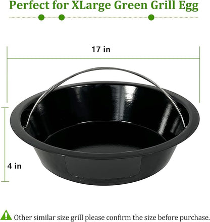 KAMaster Ash Can with Handle Compatible with XL Big Green Egg,Charcoal Ash Collector Must Haves Green Eggs Accessories Carbon Steel Ash Pot with Enamel Coating Steel Folding Handle Kamado Ash Basket
