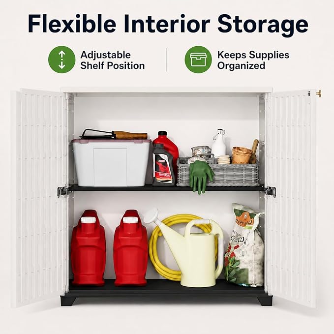 ADDOK Outdoor Storage Cabinet, 60 Gallon Waterproof Resin Patio Storage Cabinet - Image 5