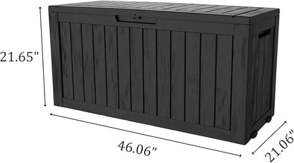 75 Gallon Outdoor Storage Box with Wheels, Waterproof Lockable Resin Deck Box Patio Storage Bin for Pool Accessories Cushion Furniture, Garden Tools, UV-Resistant Outside Delivery Black
