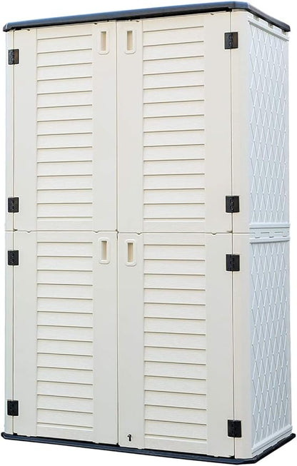 HOMSPARK Storage Shed Weather Resistance, Multi-Purpose Outdoor Storage Cabinet Waterproof, Outdoor Storage Cabinet for Garbage Cans, Lawnmower, Garden Accessories (White, Tall shed-53 cu ft)