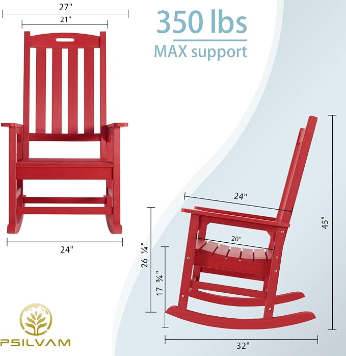 Outdoor Rocking Chairs Set of 2, Oversized Porch Rocker | Weather Resistant - Image 3
