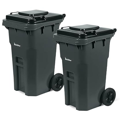 27 Gallon Trash Can with Wheels Plastic Rollout Outdoor Trash Can with Lid Outside Garbage Can with Wheels and Lid Commercial Heavy-Duty Container, Gray