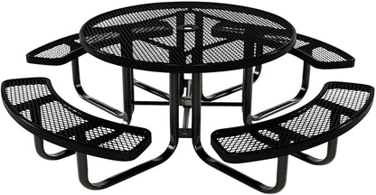 COATEDOUTDOORFURNITURE Heavy-Duty Portable Outdoor Kids Table with Umbrella Hole, Expanded Metal Kids Picnic Table, Commercial-Grade, Made in America (46 in, Round, Childrens, Black)