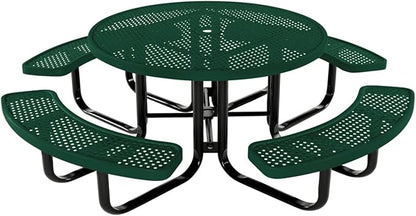 COATEDOUTDOORFURNITURE Heavy-Duty Portable Outdoor Kids Table with Umbrella Hole, Punched Steel Kids Picnic Table, Commercial-Grade, Made in America (46 in, Round, Childrens, Textured Green)