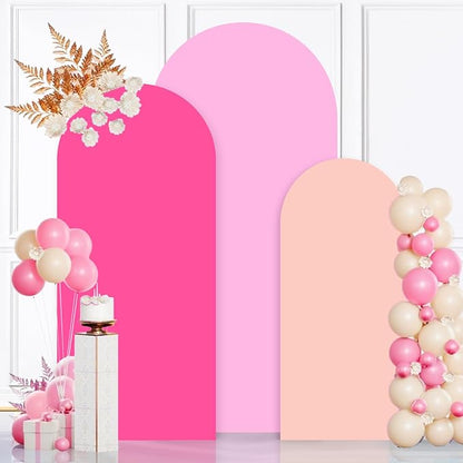 MODFUNS Colorful Arch Backdrop Cover Pink Fuchsia Rose Spandex Arch Cover Set of 3 4&5&6ft Fitted Backdrop Covers Wedding Arch Stand Covers for Banquet Reception Bridal Shower Party Decor