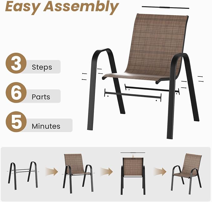 Patio Chairs Set of 6, Stackable Outdoor Chairs - Image 8