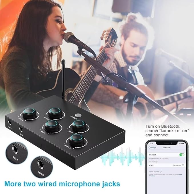 Wireless Microphone System, Dual UHF Portable Karaoke Microphone, HDMI & AUX in/Out, Optical Out, Stable Signal, 100ft Range – Wireless Mic for Singing, Karaoke, Church, Smart TV, PC, PA Speaker
