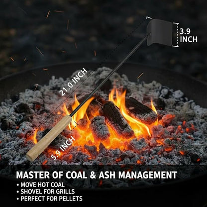Onlyfire BBQ Charcoal Rake, 21 Inch Charcoal Ash Tool for Grill Ash Removal, Heavy Duty Heat-Resistant Wood Handle Fire Pit Grill Ash Removal Rake for BBQ, Smokers, Pizza Oven & Kamado Grills