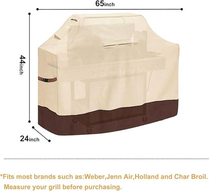 Vailge Grill Cover,65-inch Waterproof BBQ Cover,600D Heavy Duty Gas Grill Cover, UV & Dust & Rip & Fading Resistant,Suitable for Weber, Brinkmann, Char Broil Grills and More,Beige