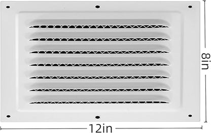 2pcs Attic Vent Soffit Vent Aluminum Wall Vent Metal Shed Vent Square Vent Louver Vent Grille with Built-in Insect Screen for Exterior Door House Attic Garage Ceiling (White 12" x 8"-2 Pack)
