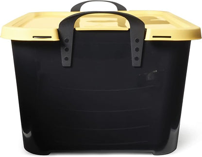 Life Story 6 Pack Heavy Duty Stackable Storage Bin, 55 Quart Home Organizer, Versatile Lightweight Locking Bins with Carrying Handles, Black/ Yellow