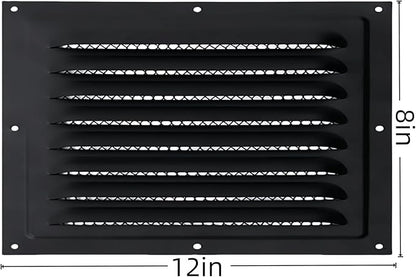 2pcs Attic Vent Soffit Vent Aluminum Wall Vent Metal Shed Vent Square Vent Louver Vent Grille with Built-in Insect Screen for Exterior Door House Attic Garage Ceiling (Black 12" x 8"-2 Pack)