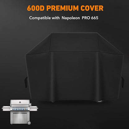 Heavy Duty 600D Polyester Cover Compatible with Napoleon 61665 PRO 665 Grill, Water Resistant Outdoor BBQ Cover, Weather Protection, Black