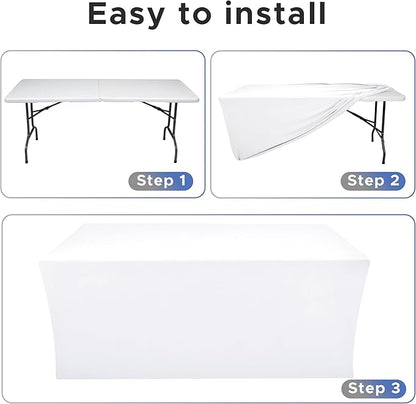 Nasitos White Fitted Table Covers for 5 Foot Tables - 60 x 30 Inch - 4 Pack Stretch Spandex Rectangle Table Clothes, Fabric Tablecloths for Parties, Trade Show, Craft Show, Birthday