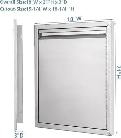 Outdoor Kitchen Door 18" W x 21" H inch Double Wall Door Panel Stainless Steel BBQ Single Door Flush Mount for Outdoor Kitchen Island(w/Right Swing)